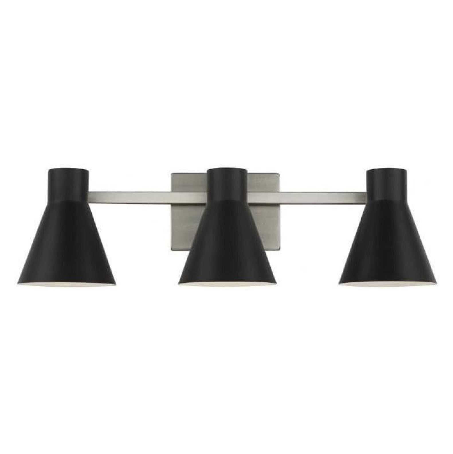 Brushed Nickel 3-Light Vanity with Black Steel Shades