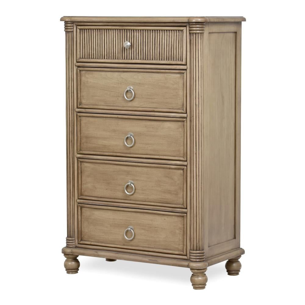 Sea Winds Malibu Coastal Wood & Wicker 5-Drawer Chest in Natural Brown