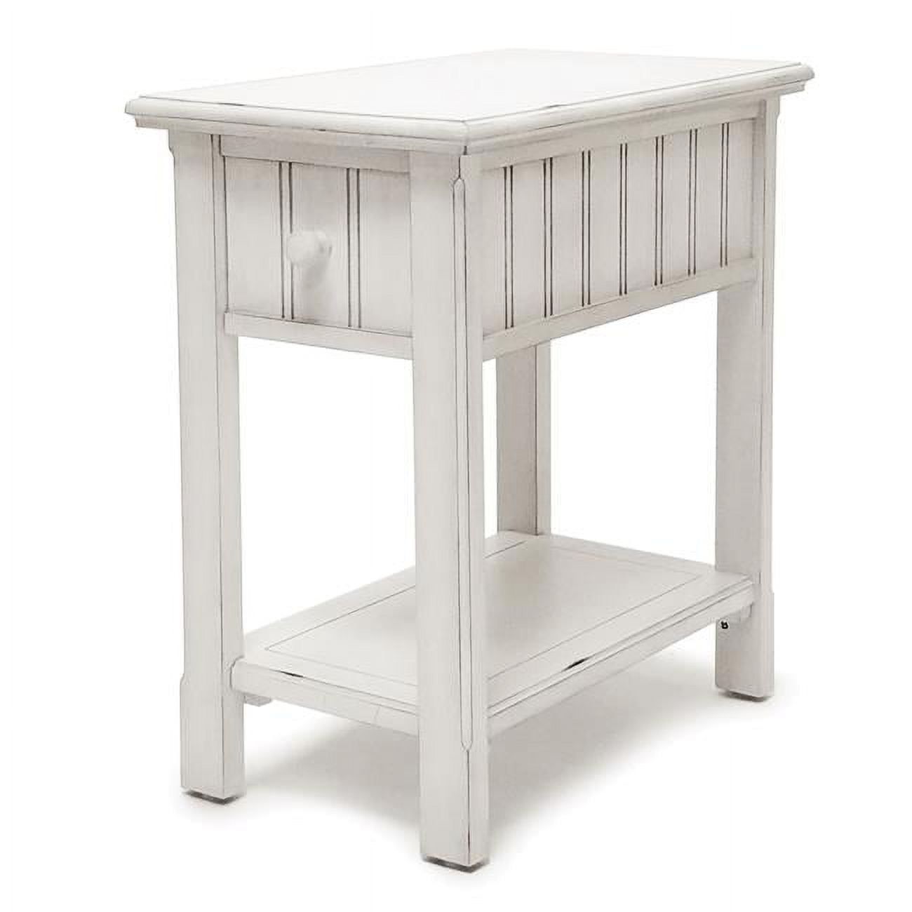 White Wood Rectangular Chairside Table with Storage Shelf