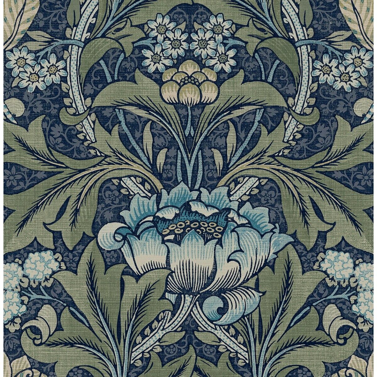 Denim & Sage Acanthus Floral Prepasted Wallpaper 20.5 in. x 33 ft.