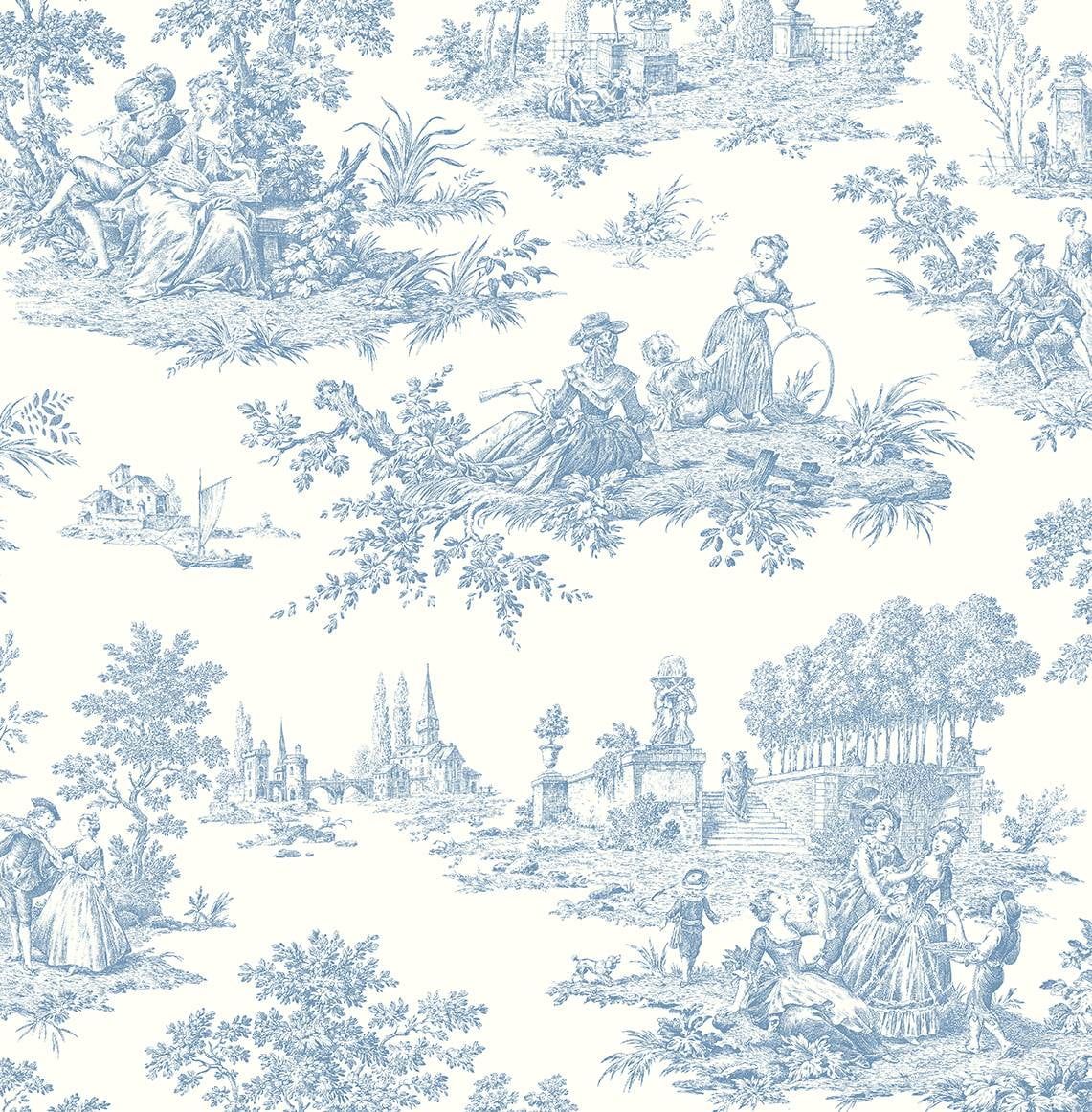Blue Bell Chateau Toile Prepasted Washable Wallpaper
