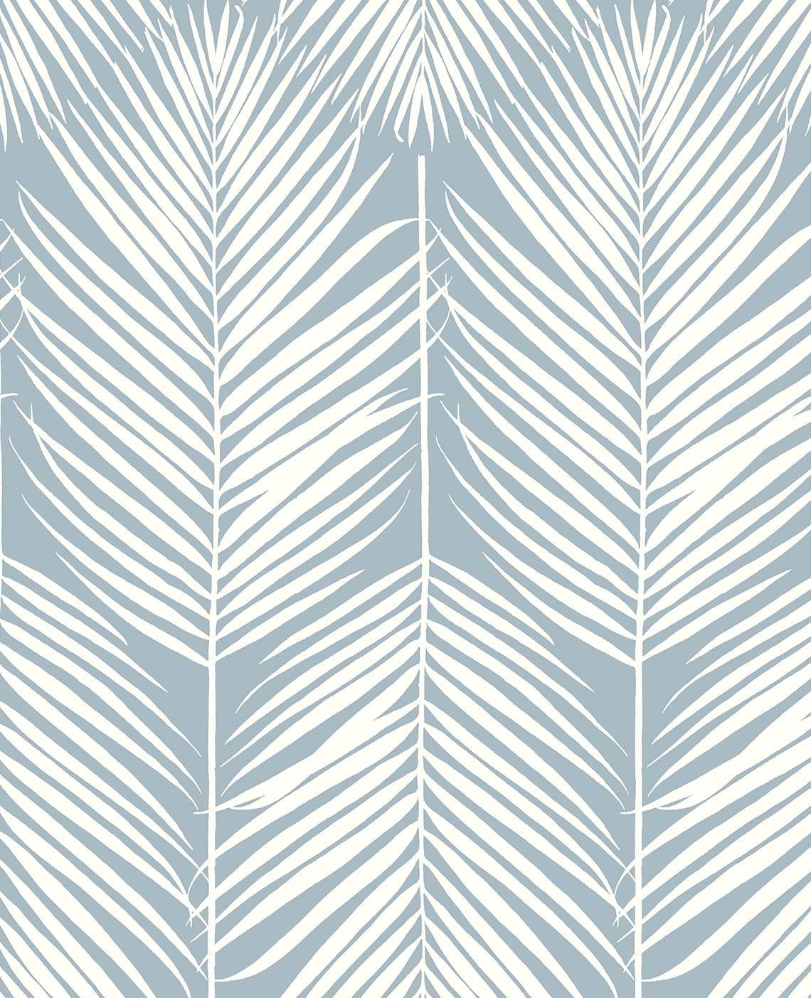 Light Blue and White Vinyl-Coated Palm Silhouette Wallpaper
