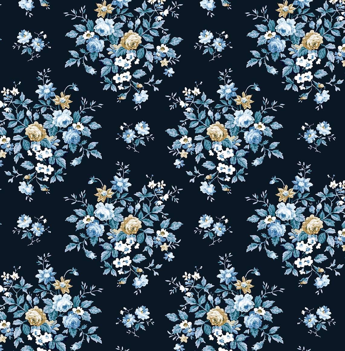 Midnight Blue and Toffee Floral Bouquet Pre-pasted Wallpaper