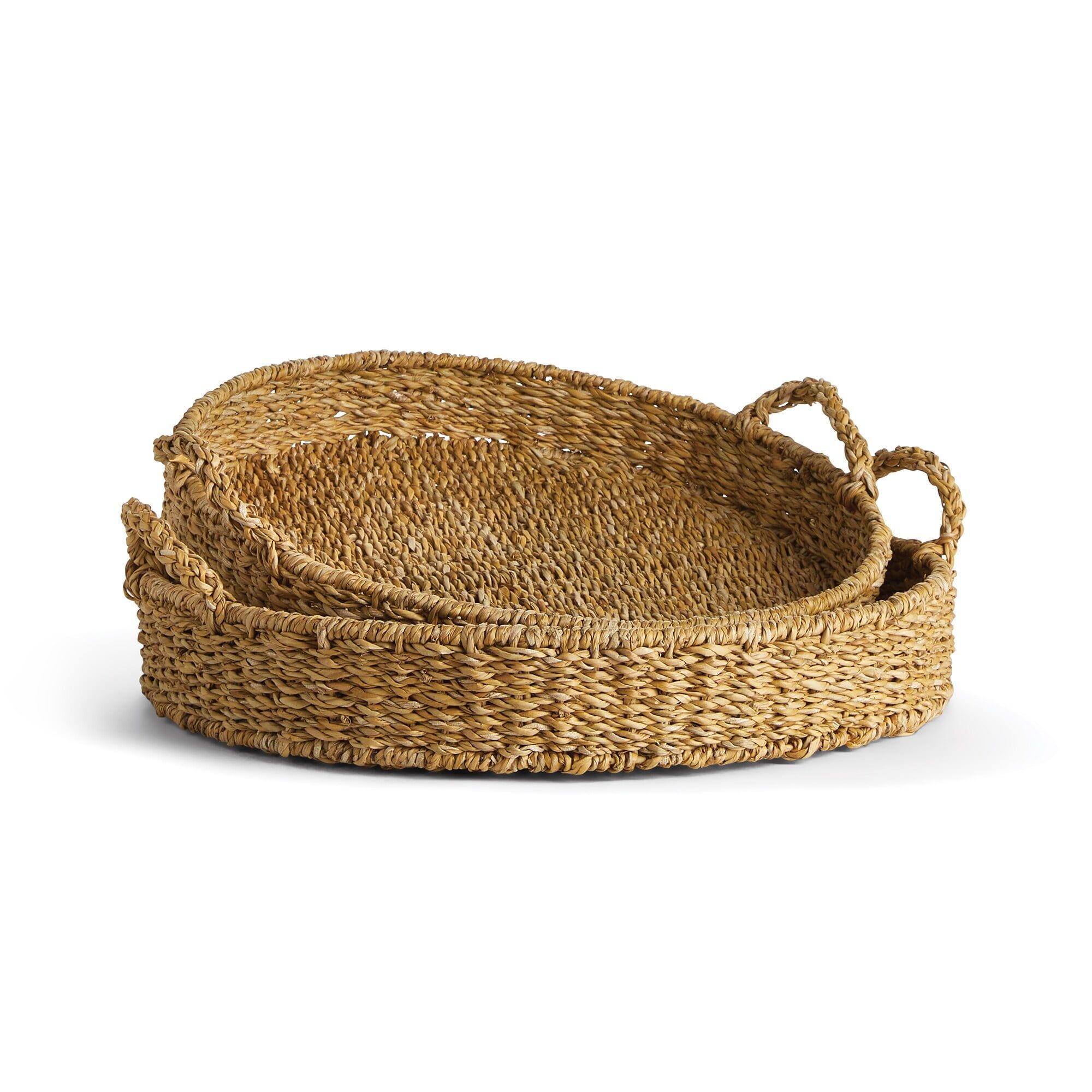 Natural Seagrass Round Decorative Trays with Handles