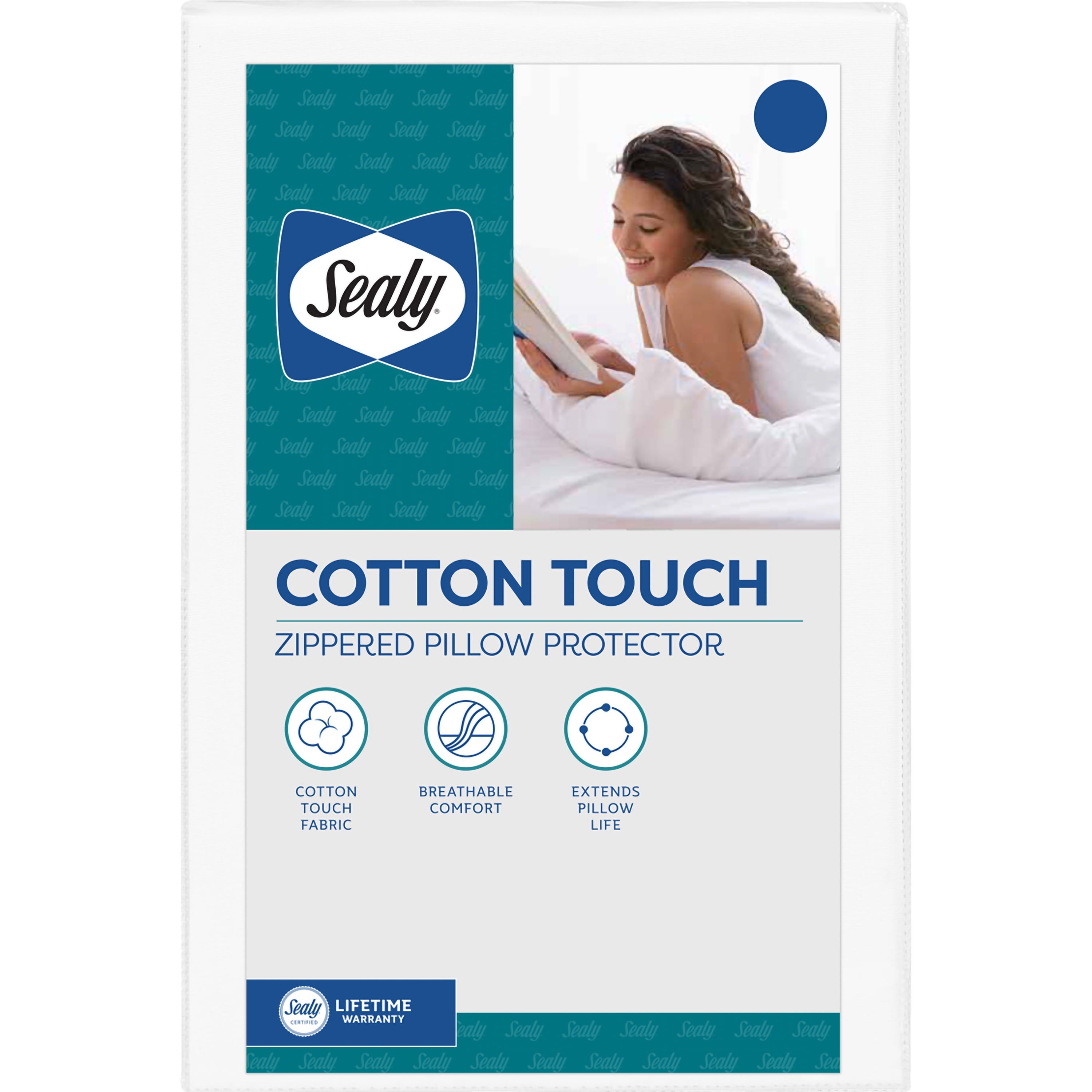 Sealy Cotton Touch Zippered Pillow Protector, Standard Queen