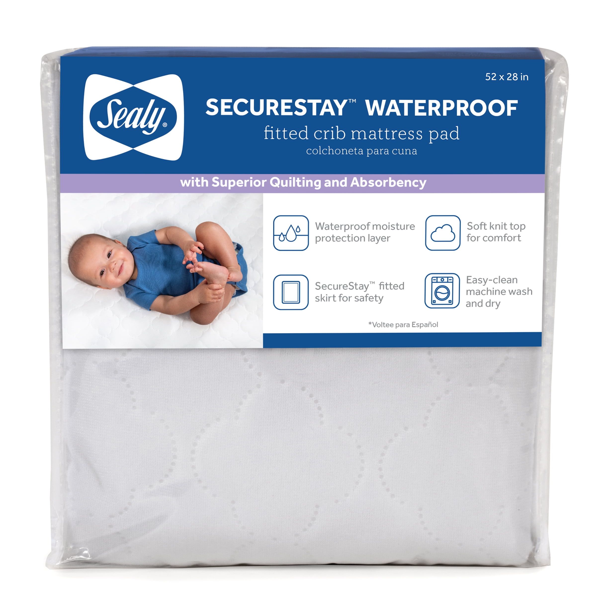 Sealy SecureStay Waterproof White Crib Mattress Pad