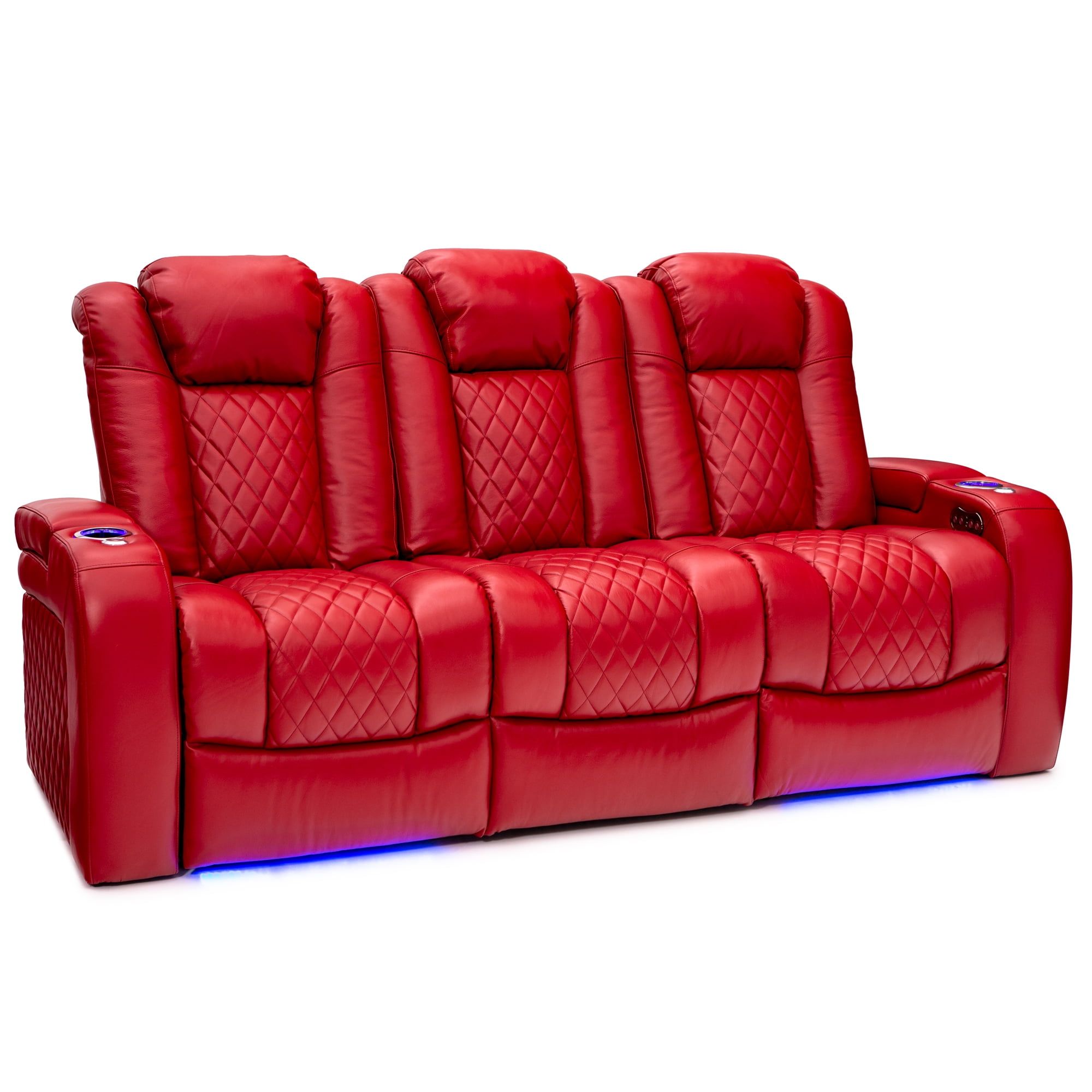 Red Leather Reclining Sectional with Cup Holders