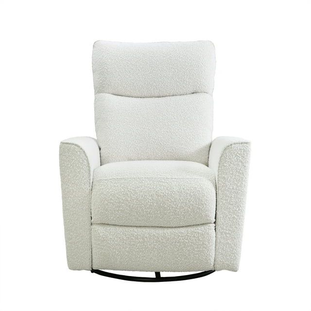 White Boucle Swivel Glider with Tall Pillow Back