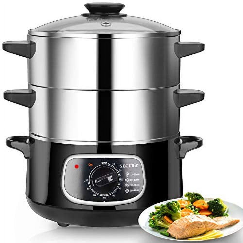 Secura 8.5 Qt Stainless Steel Electric Food Steamer with Glass Lid