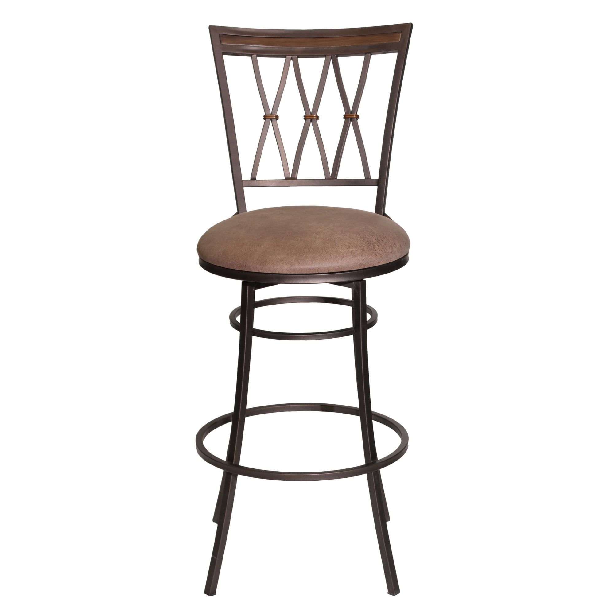 Camel Brown Swivel Metal Barstool with Leather Seat