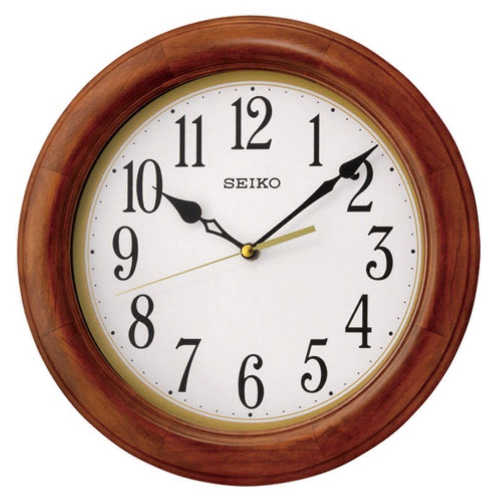 Seiko 12" Light Brown Wooden Wall Clock with White Face