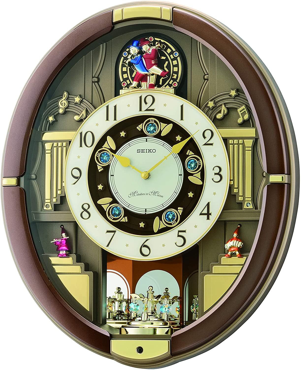 Seiko Summer Symphony Brown Glass Wall Clock with Swarovski Crystals