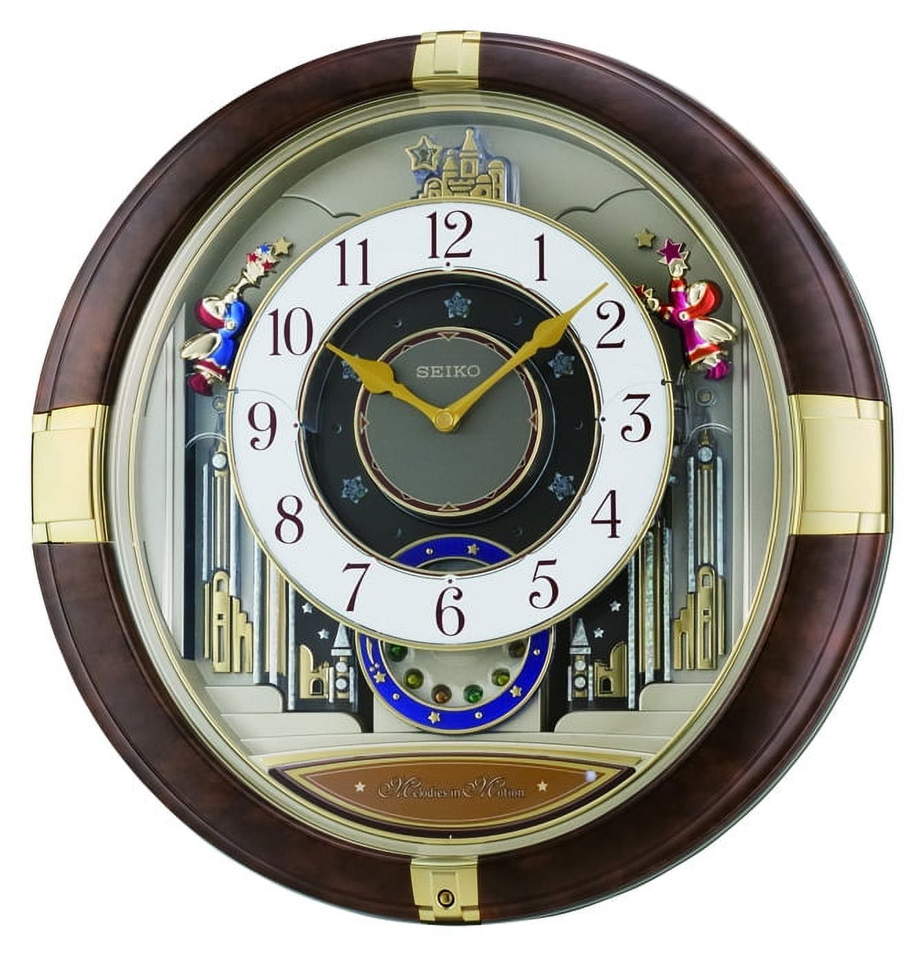 Seiko Trumpeting Angels Brown and Gold Musical Wall Clock