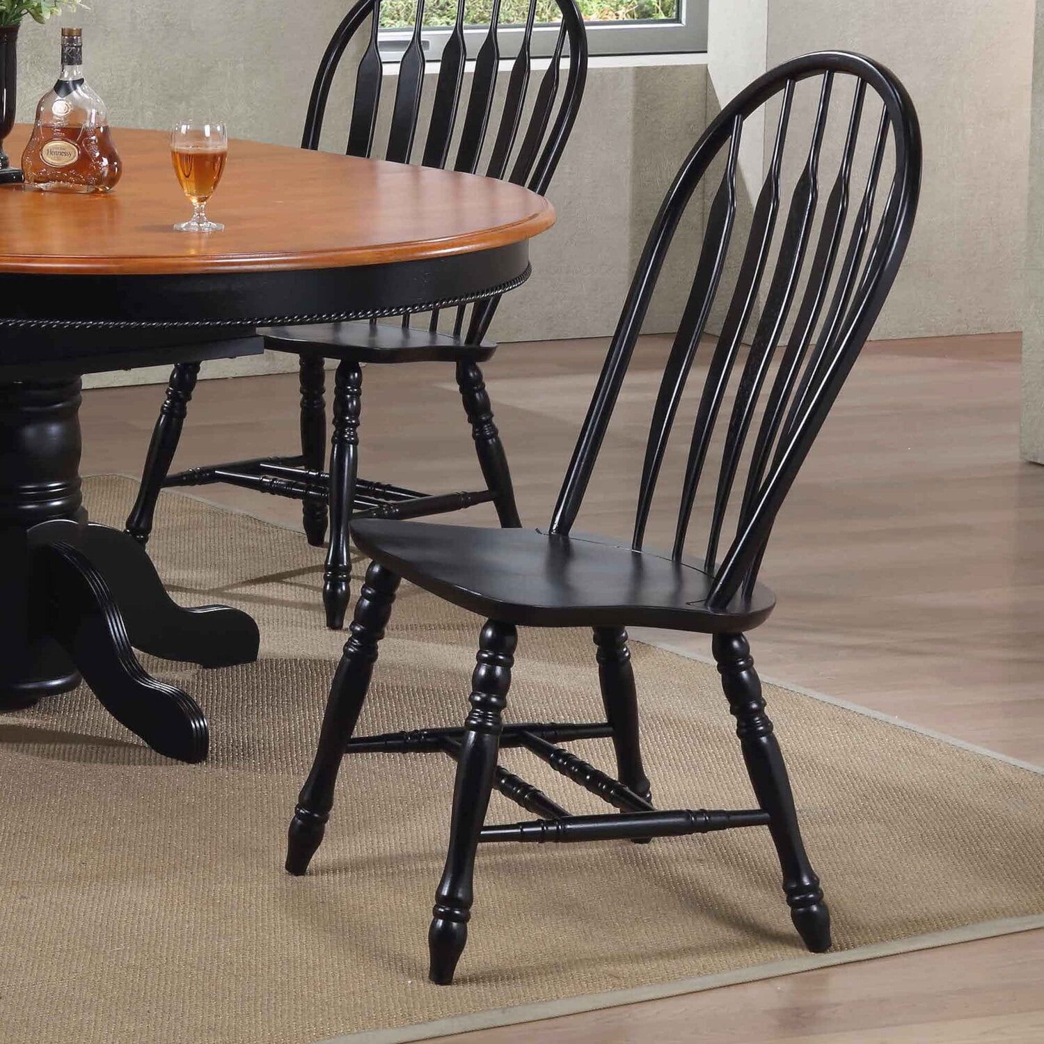 Black High Back Windsor Wood Dining Side Chair Set