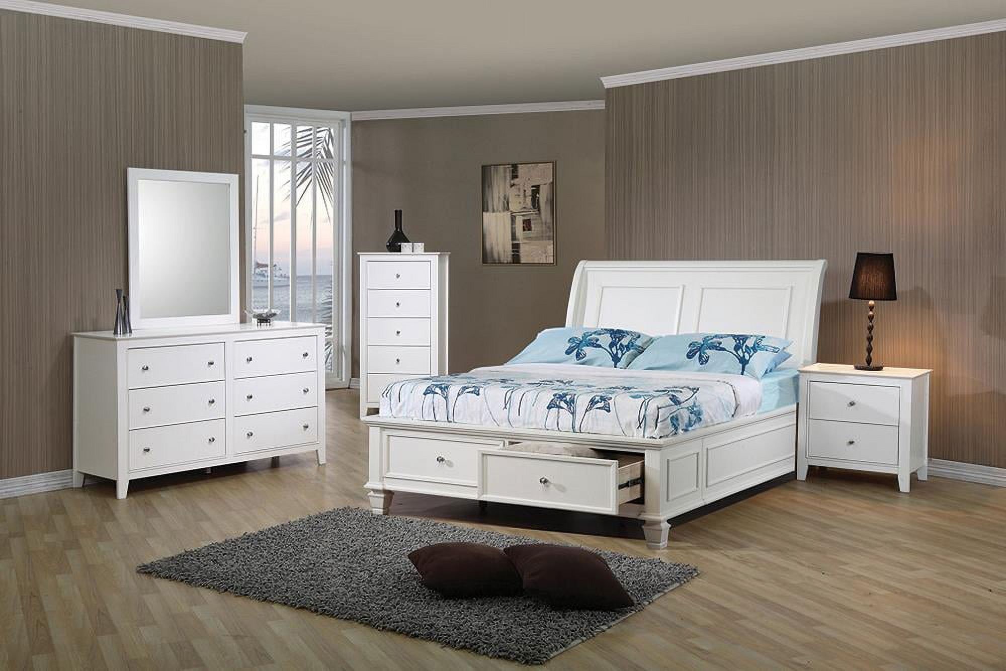 Twin White Sleigh Bed Set with Storage and Mirror