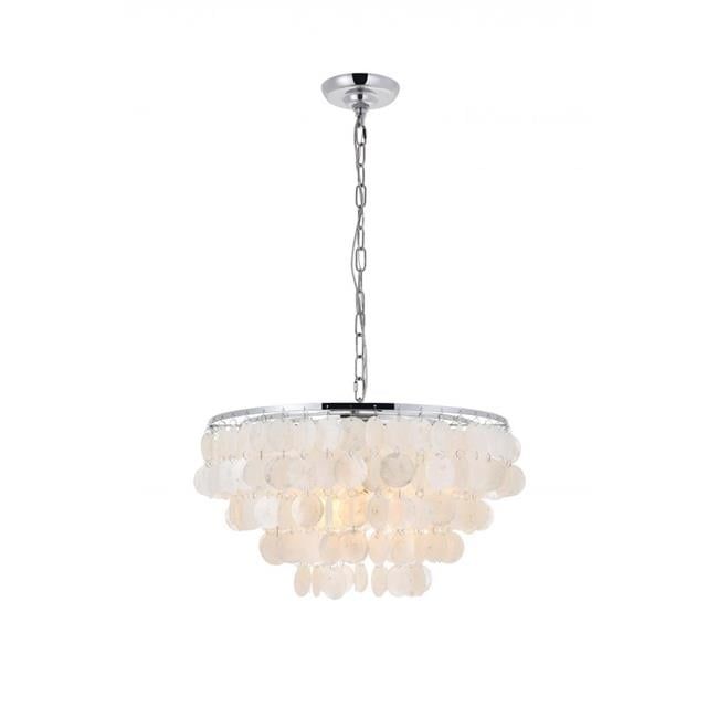 Selene Chrome 4-Light Pendant with Off-White Shell Tiers