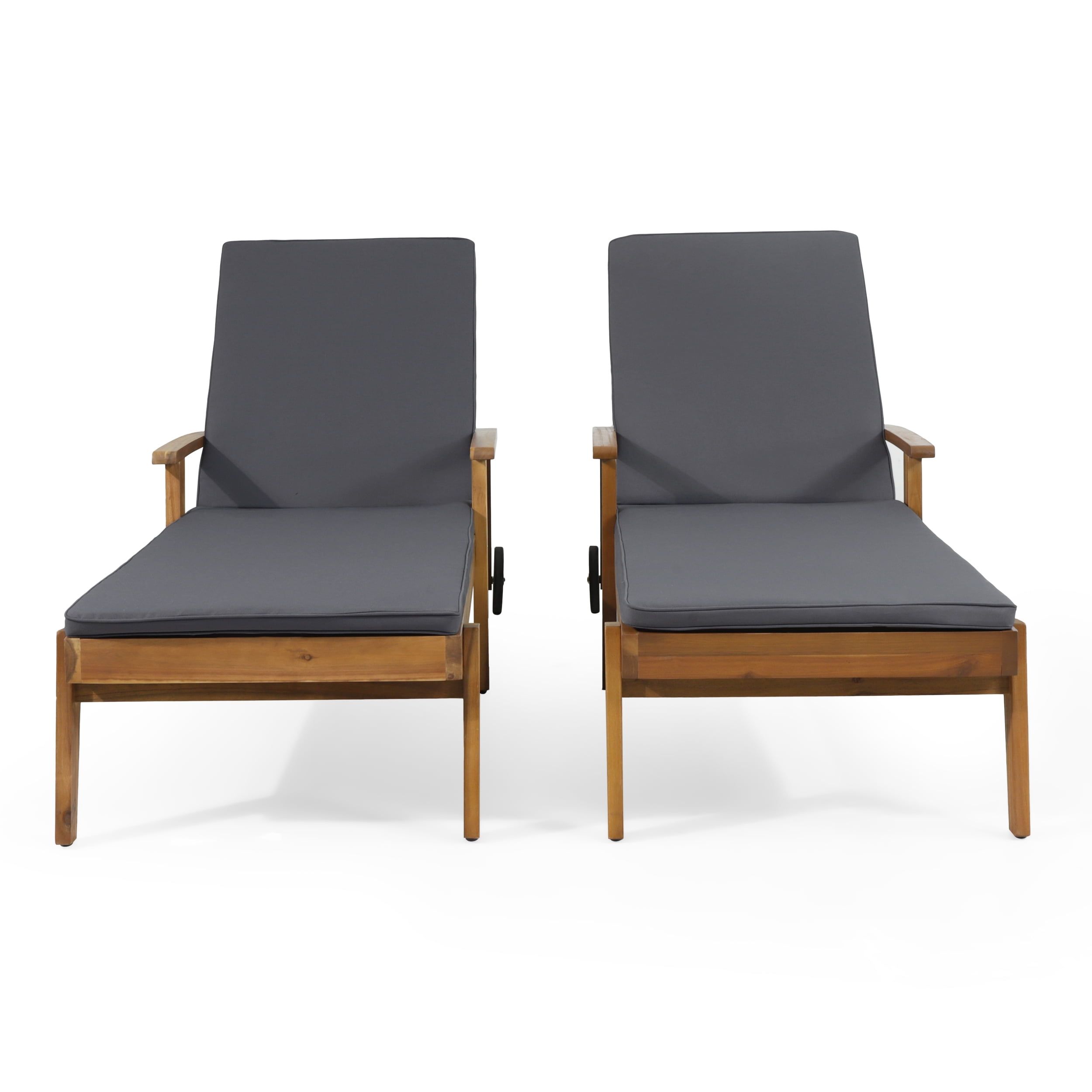 Teak and Dark Gray Acacia Wood Outdoor Chaise Lounge Set with Cushions