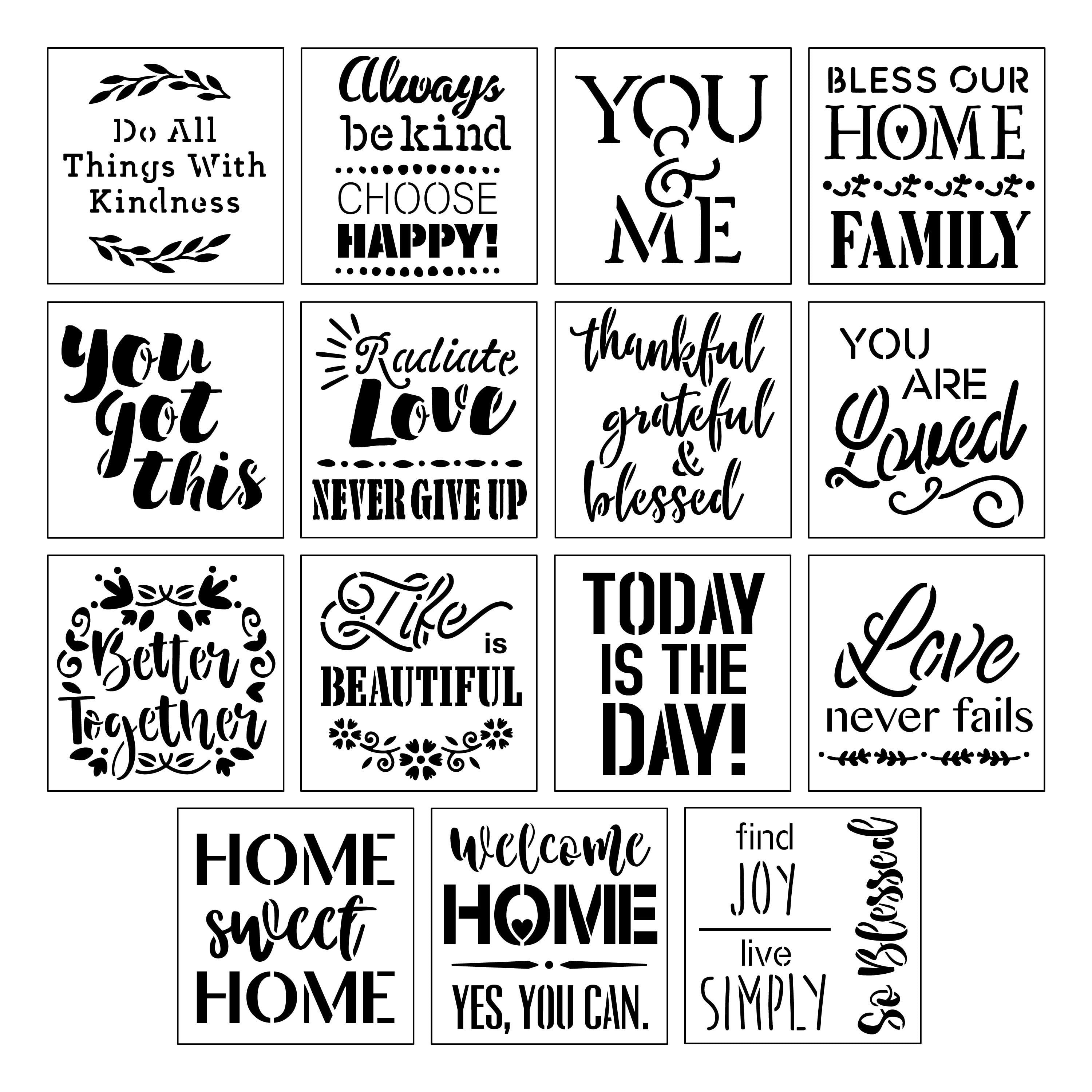 Craft Smart Sentiment Stencils Set, 12" x 12", 15 Pieces