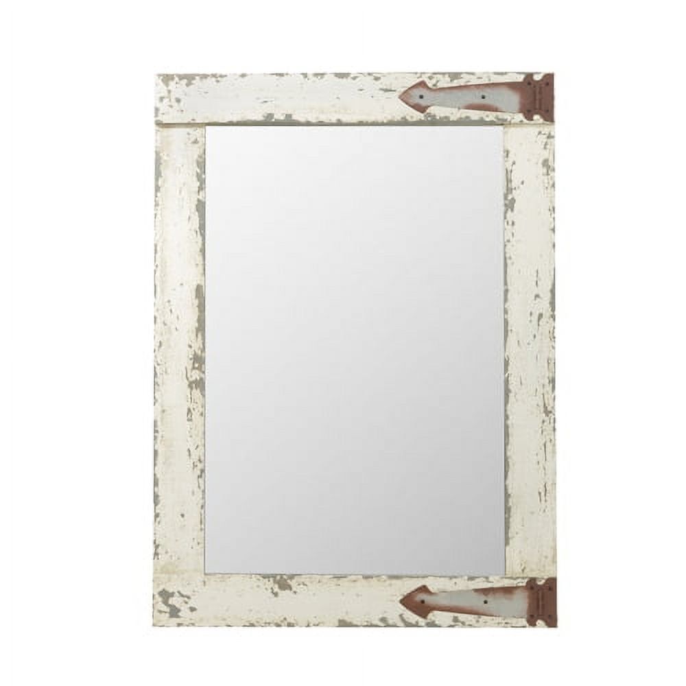 Distressed White Wood Rectangular Bathroom Vanity Mirror