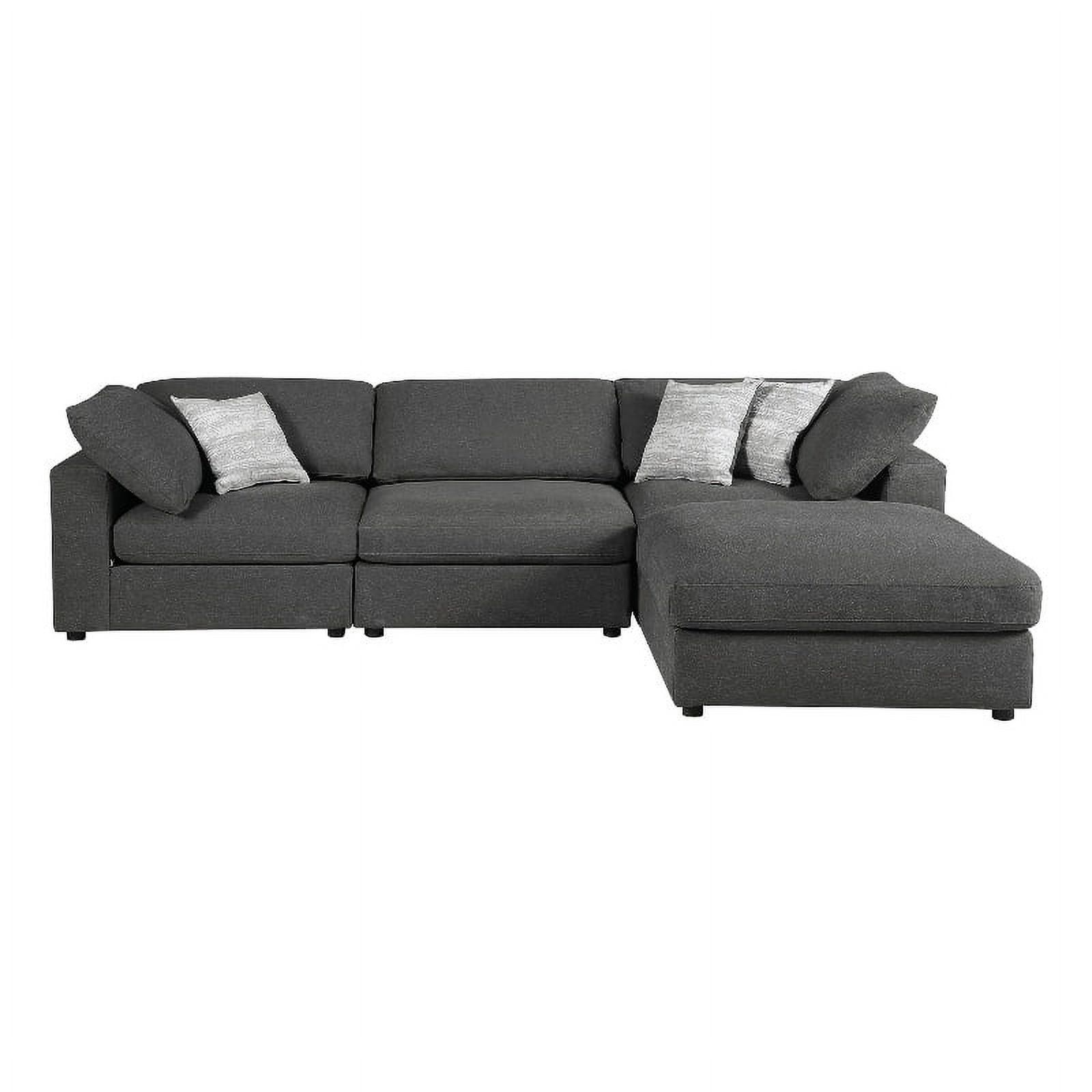 Charcoal Linen Fabric Four-Piece Modular Sectional with Ottoman