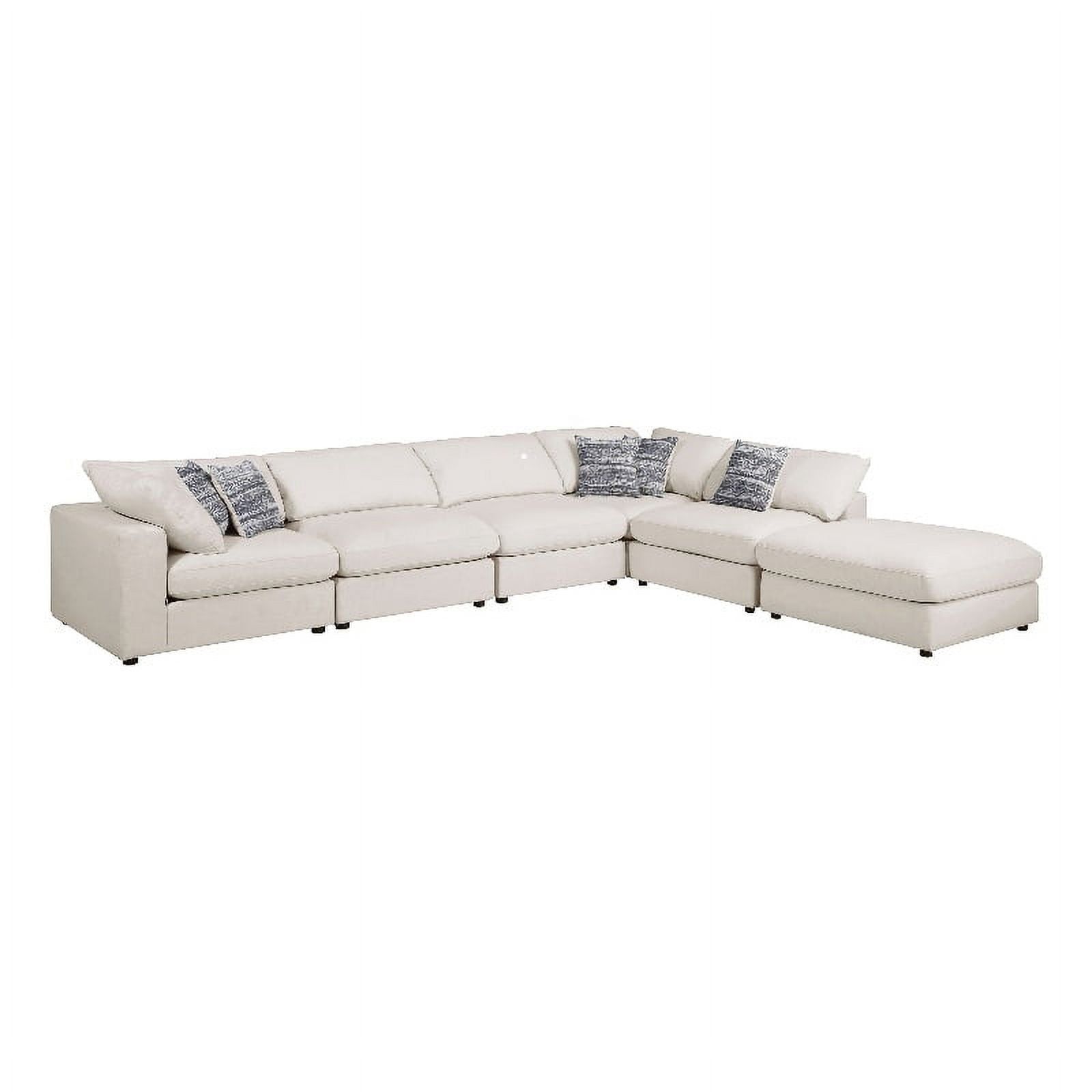 Beige Six-Piece Modular Sectional with Ottoman and Pillows