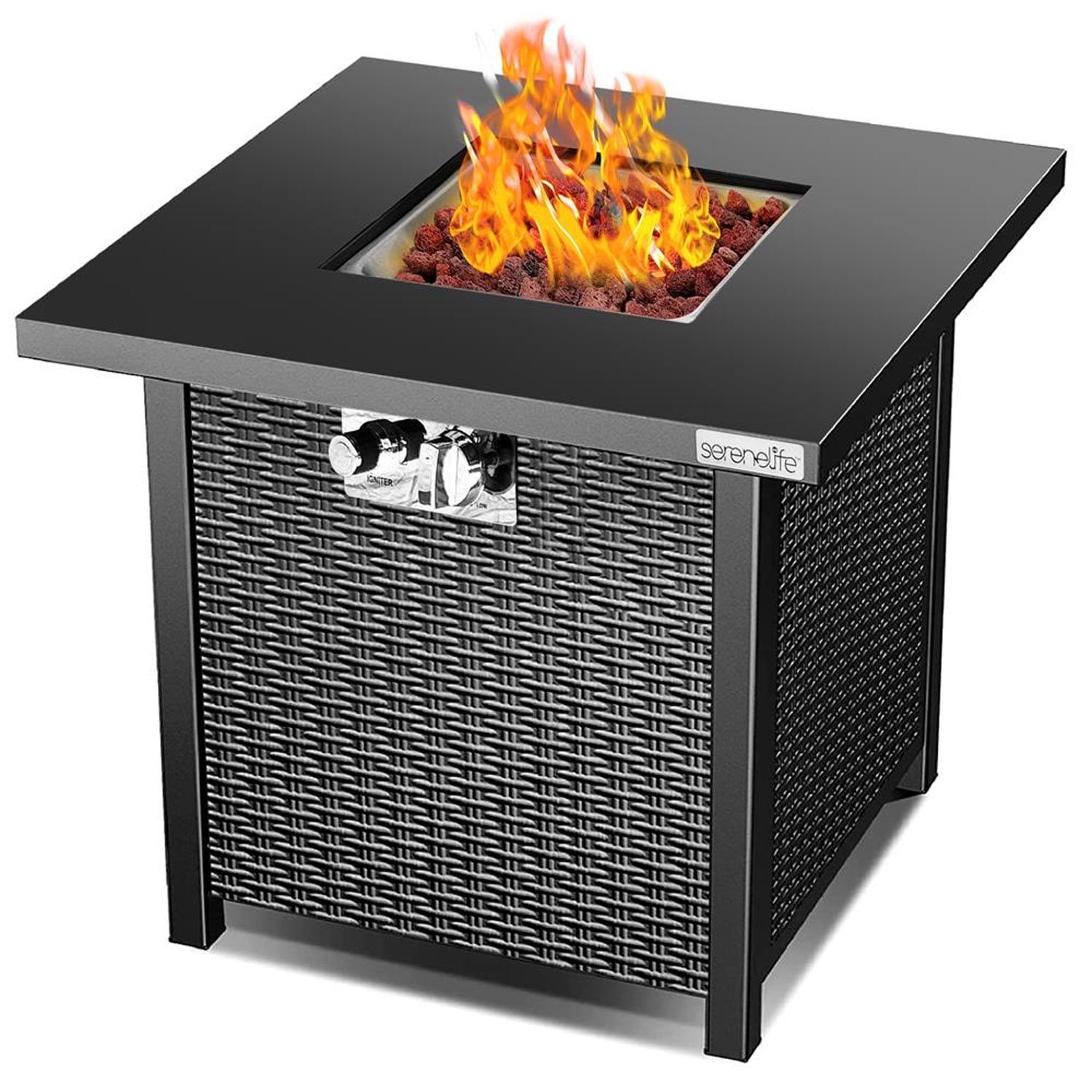 Black Steel Propane Gas Fire Pit Table with Lava Rocks