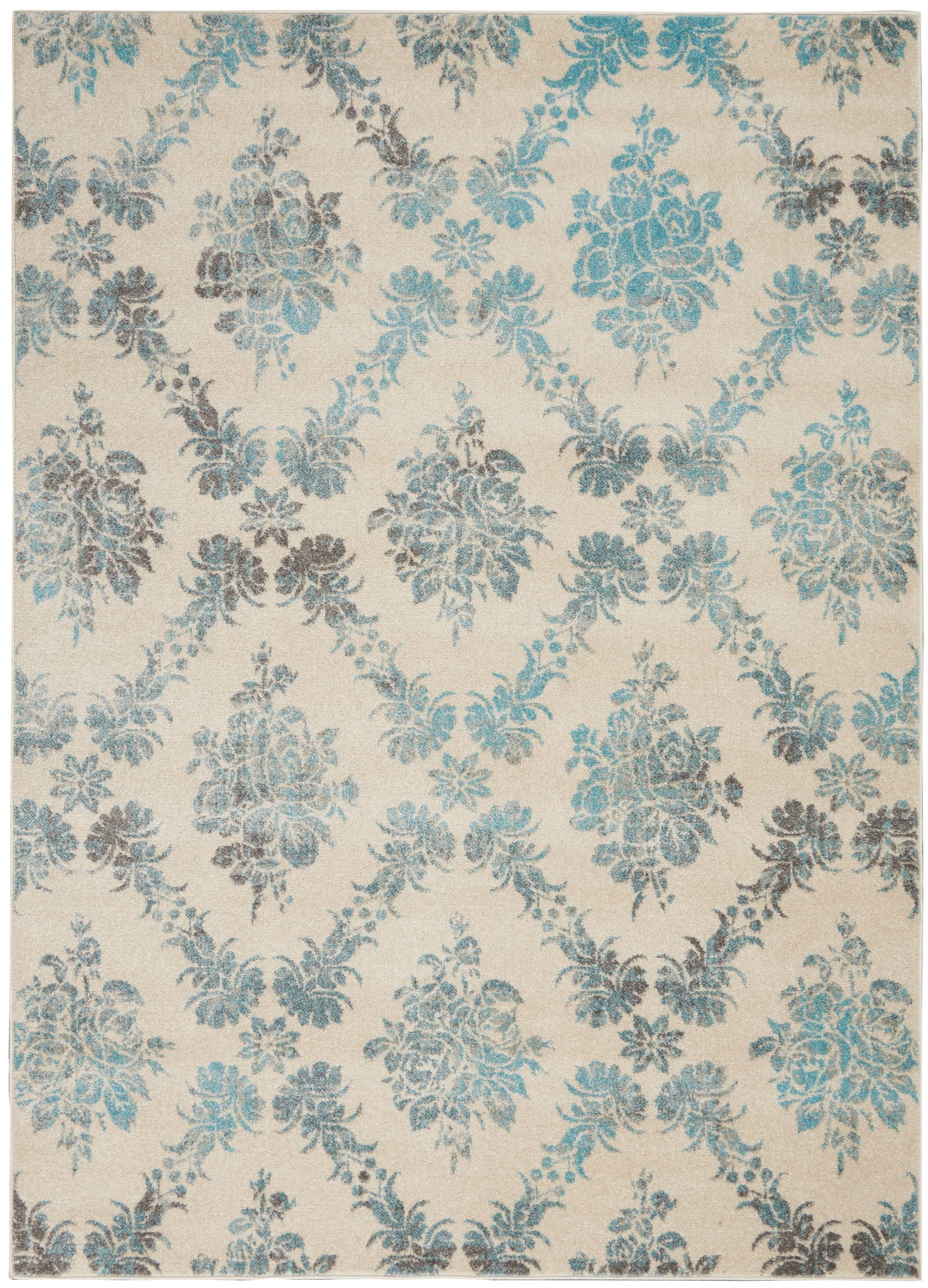 Handmade Ivory and Turquoise Floral Synthetic 4' x 6' Rug