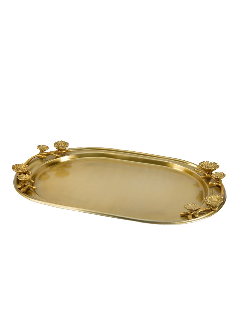 Golden Stainless Steel Floral 14.5" Serving Tray