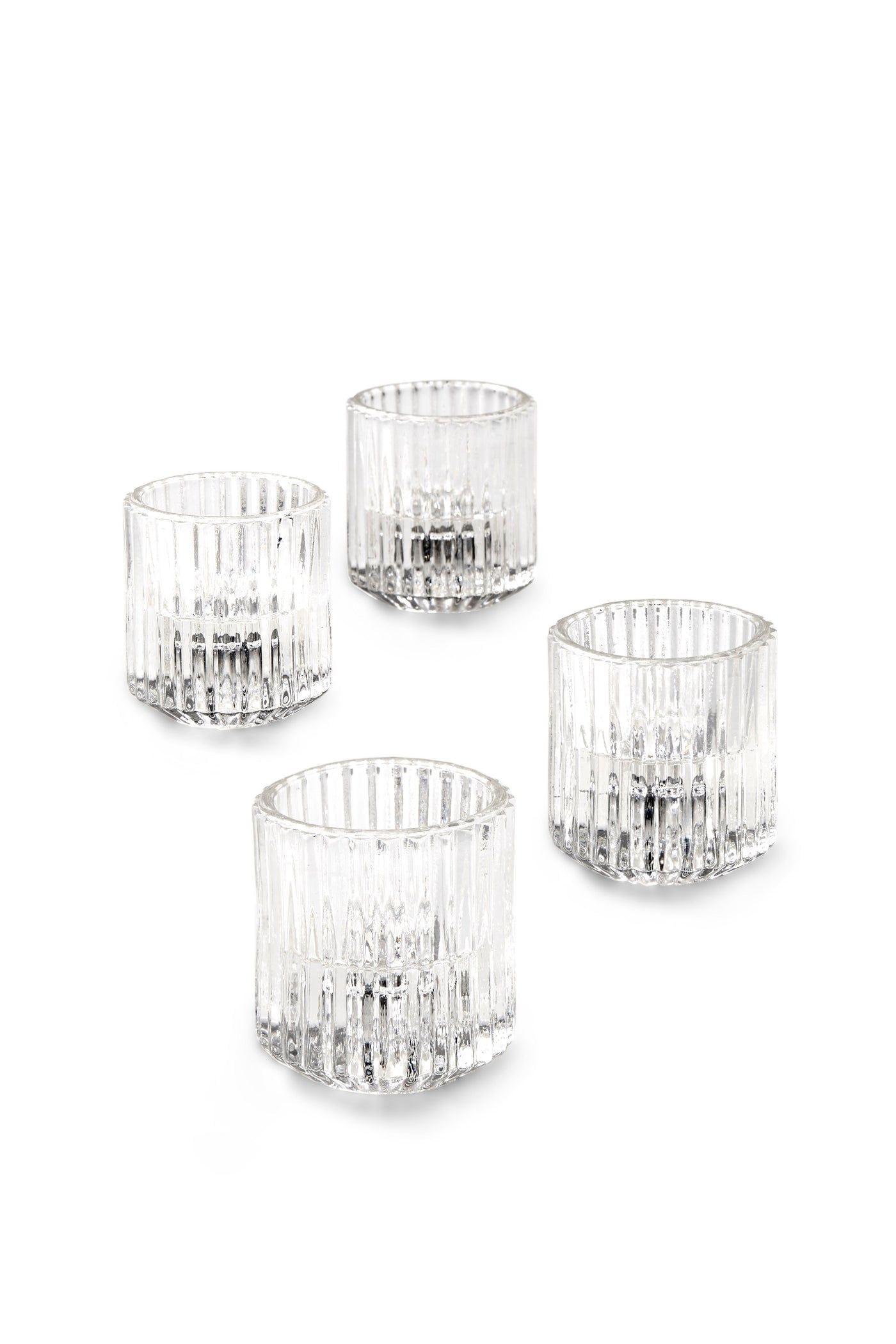 Set of 4 Clear Ribbed Glass Tealight Holders