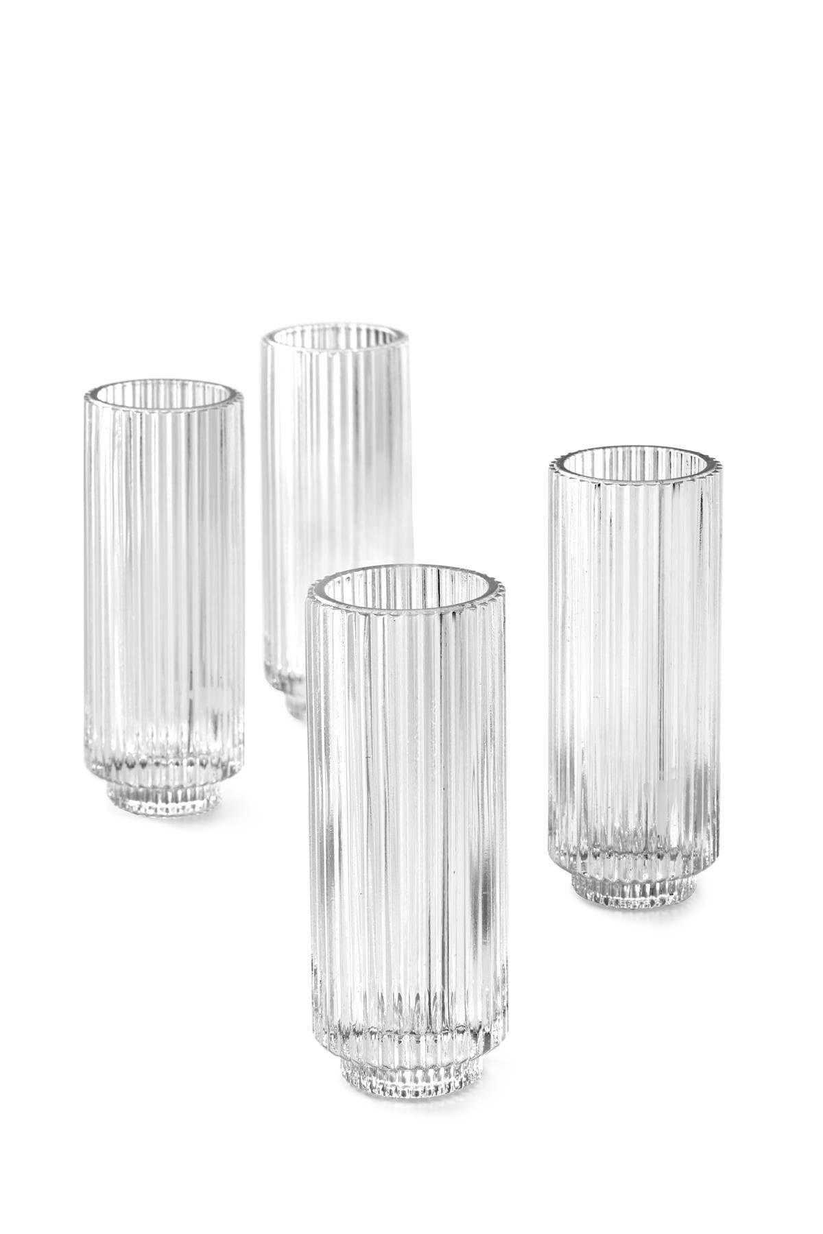 Set of 4 Clear Ribbed Glass Votive Holders for Weddings