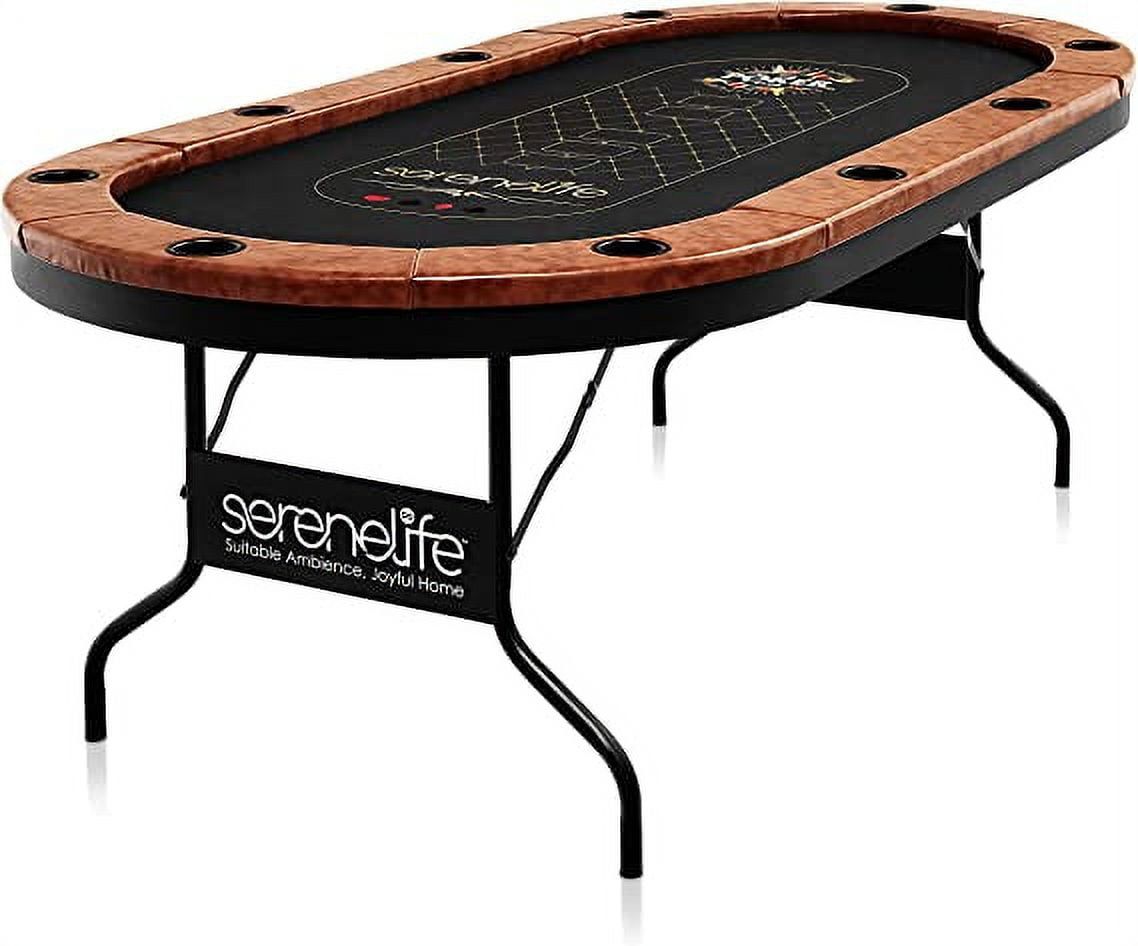 SereneLife 10-Player Brown Felt and Leather Poker Table