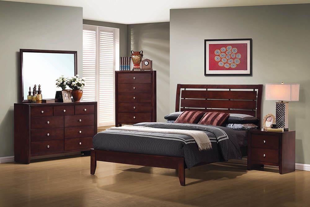 King Merlot Wood Frame Upholstered Bed with Slatted Headboard