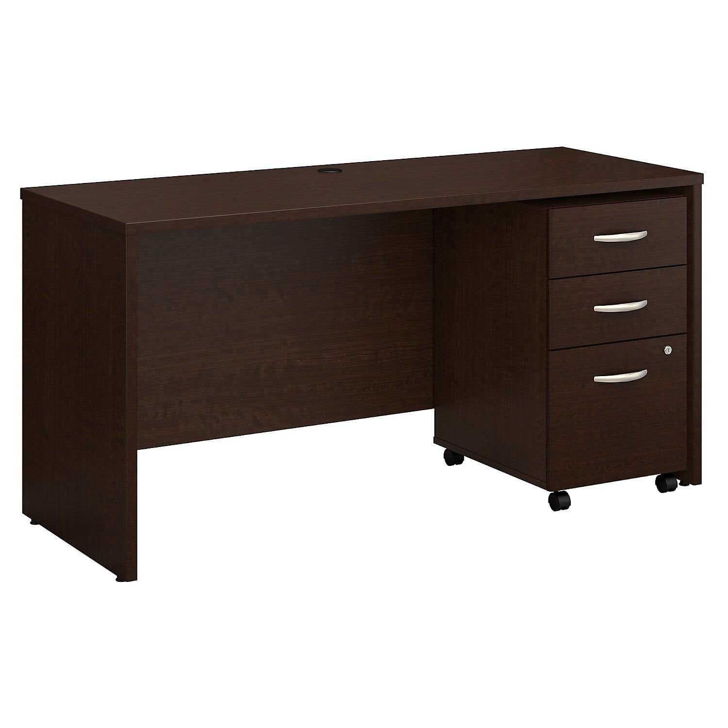 Mocha Cherry 60'' Wood Office Desk with Mobile Filing Cabinet