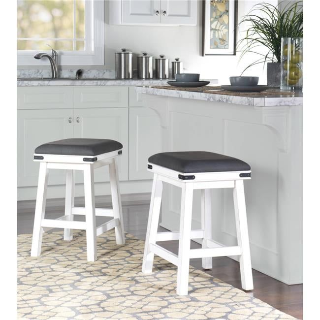 Transitional Backless Saddle Counter Stool in White & Grey