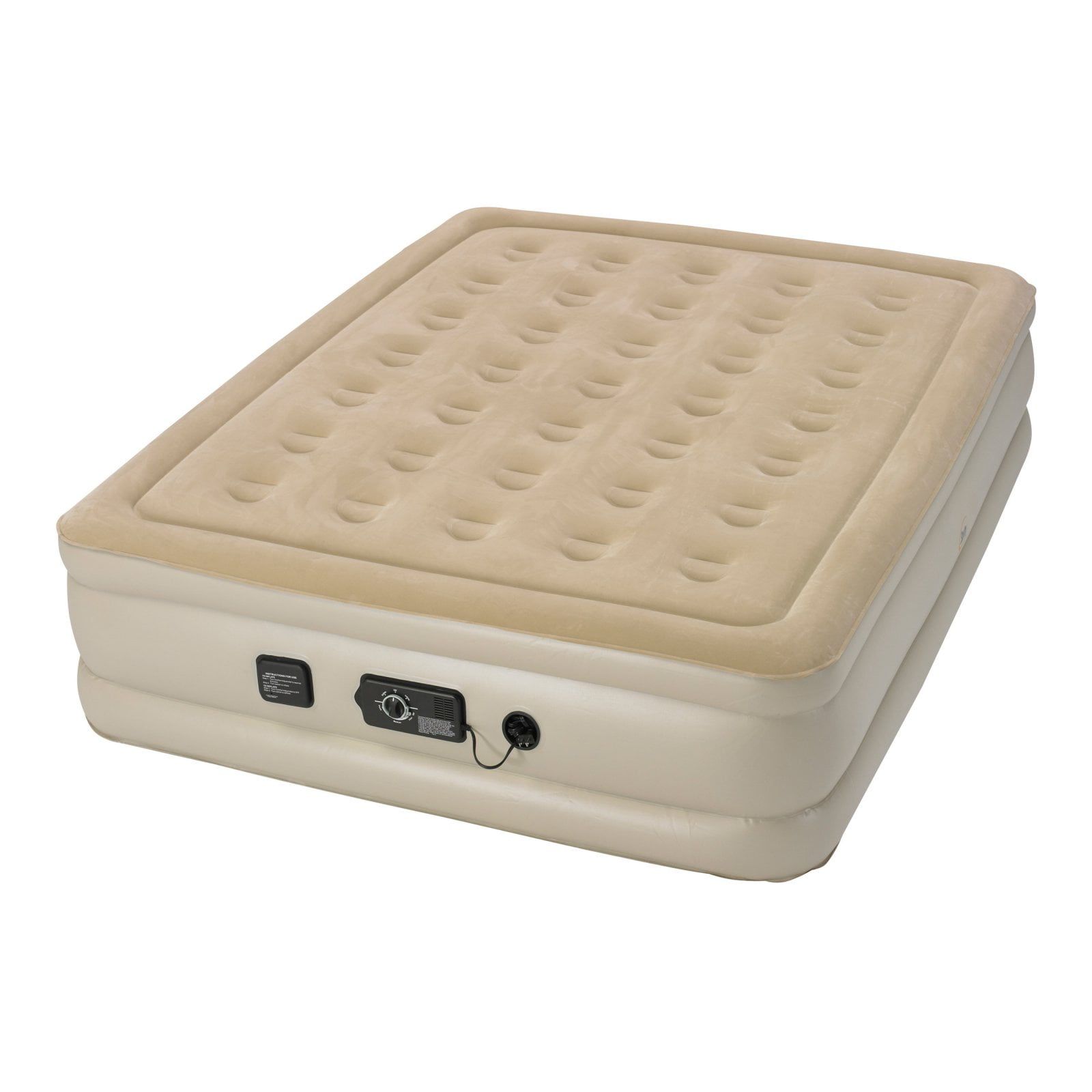 Queen Beige Raised Air Mattress with Built-in Pump