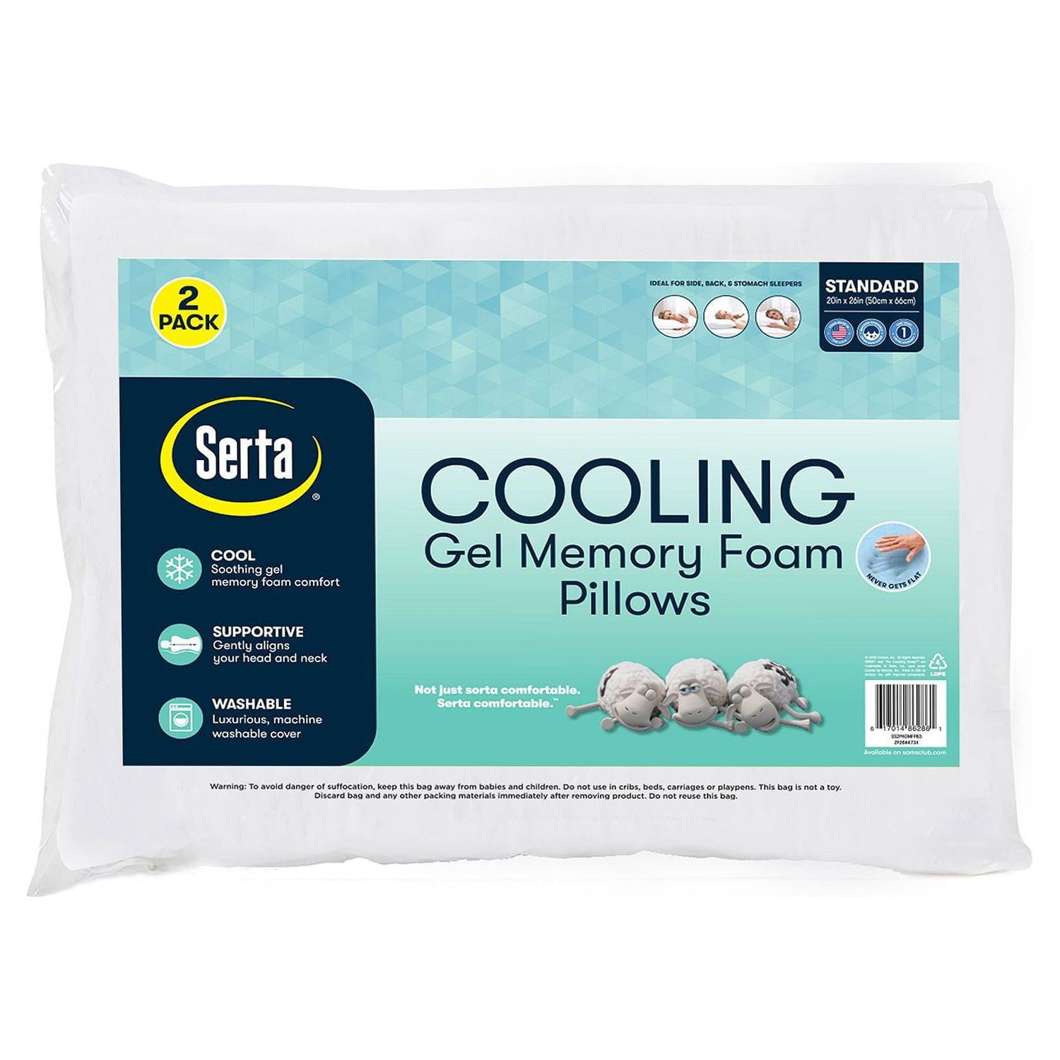 Standard Cooling Gel Memory Foam Pillows, Set of 2