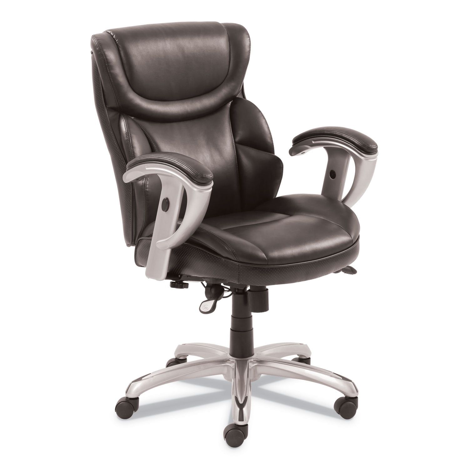 SertaPedic Emerson Premium Leather Swivel Task Chair with Adjustable Arms, Brown