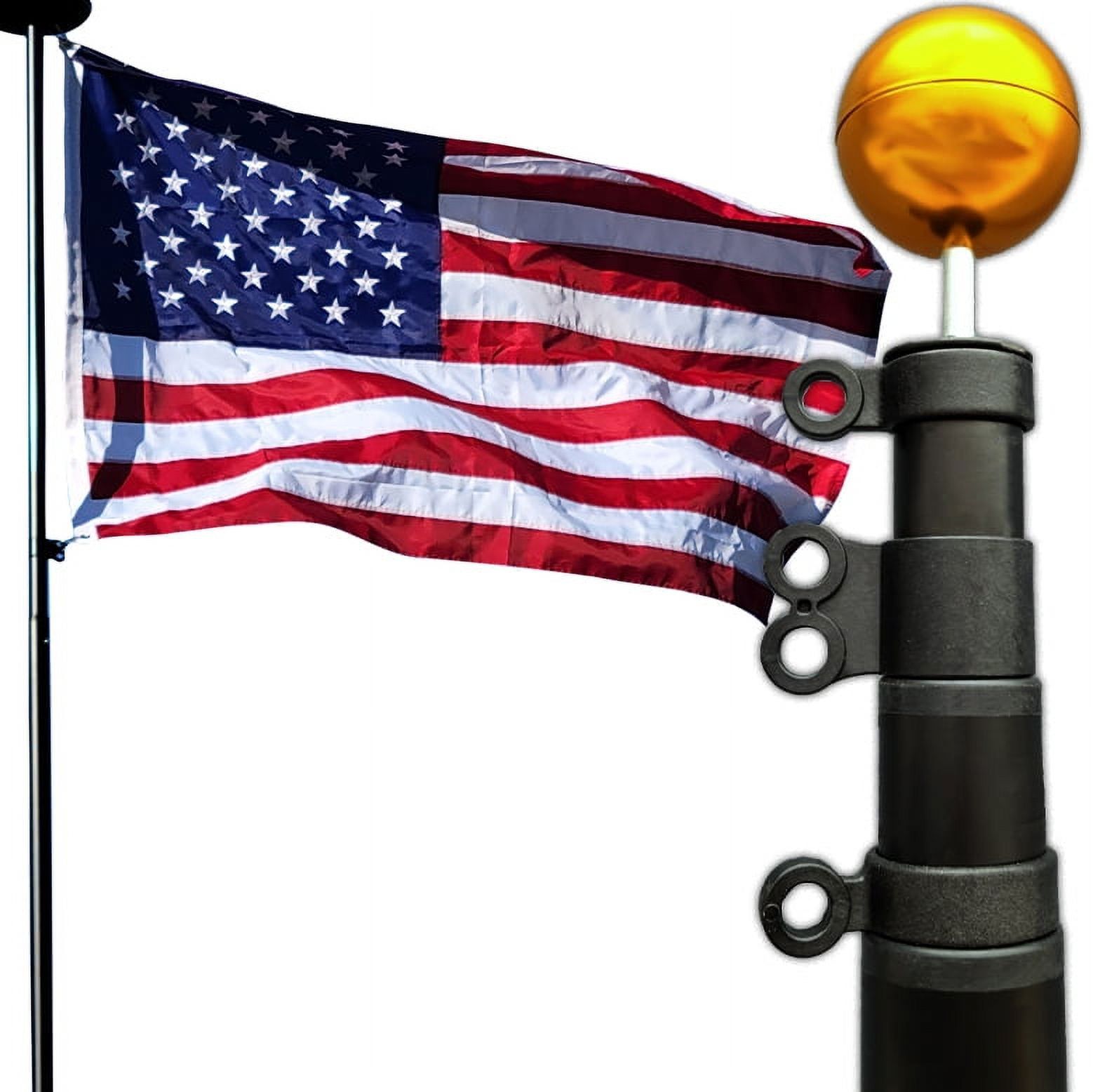 25FT Black Telescoping Flagpole Kit with Gold Ball Finial