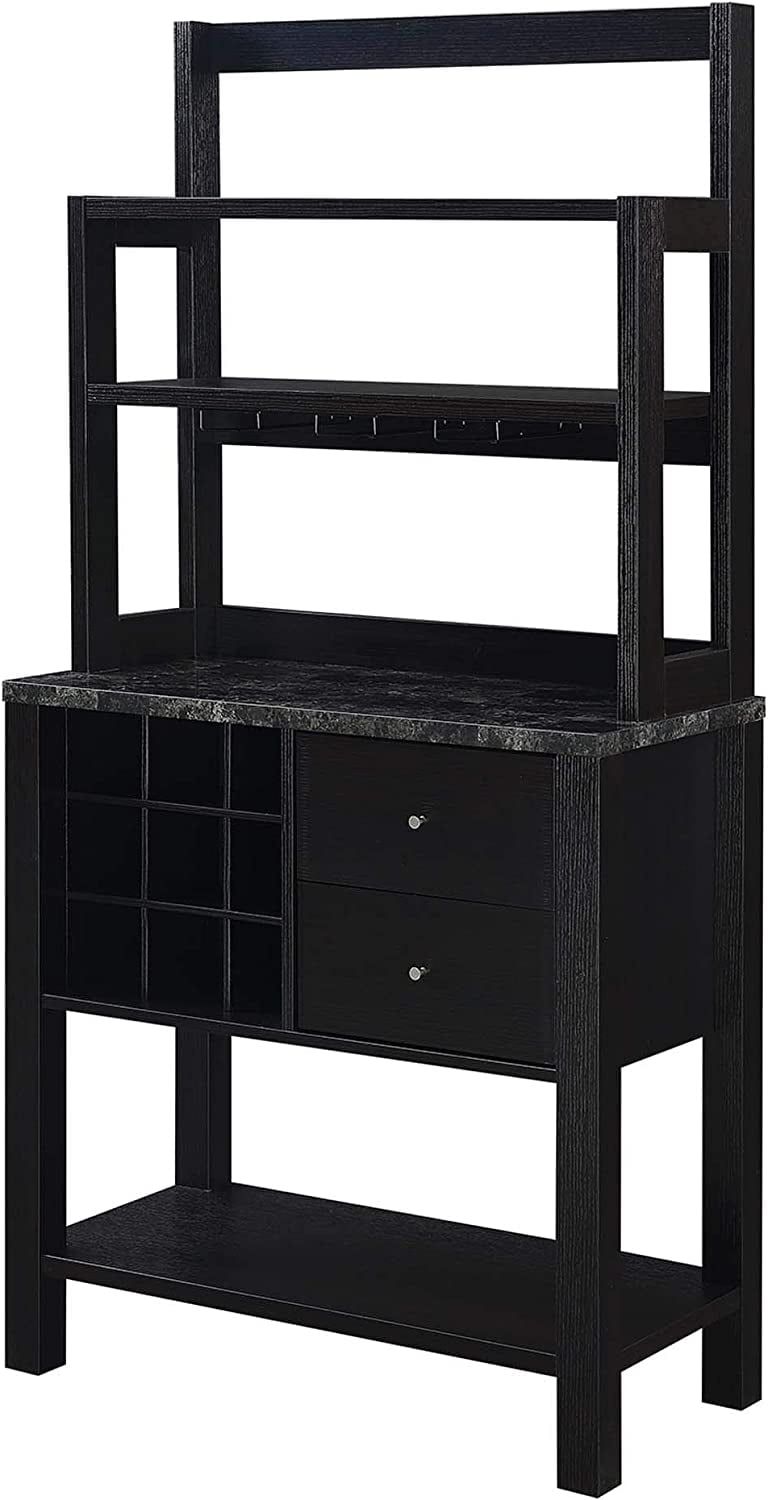 Newport Black Faux Marble Serving Bar with Storage