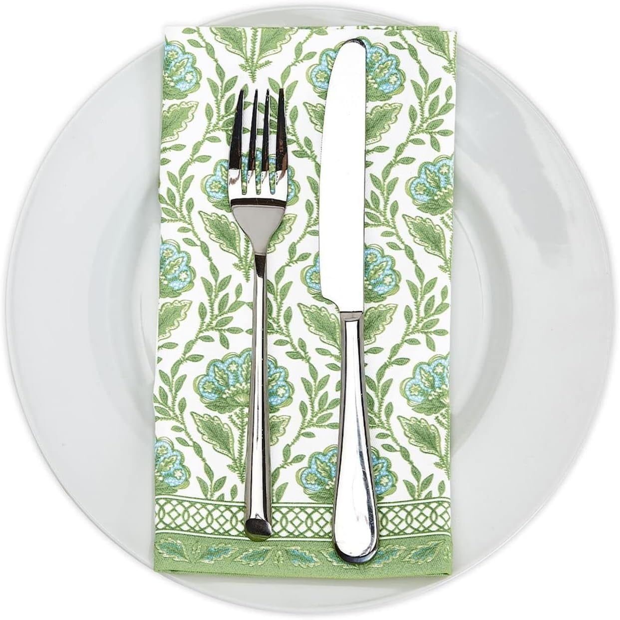 Set of 4 Green and Blue Floral Cotton Napkins