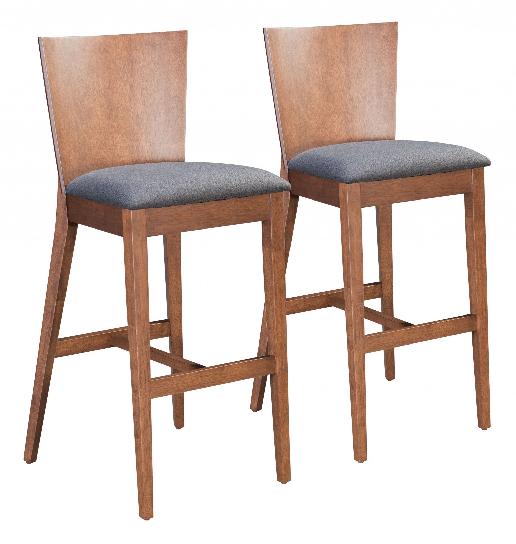 Ambrose Contemporary Walnut & Dark Gray Bar Stool Set