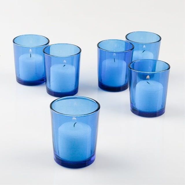 Set of 12 Vibrant Blue Glass Votive Candle Holders