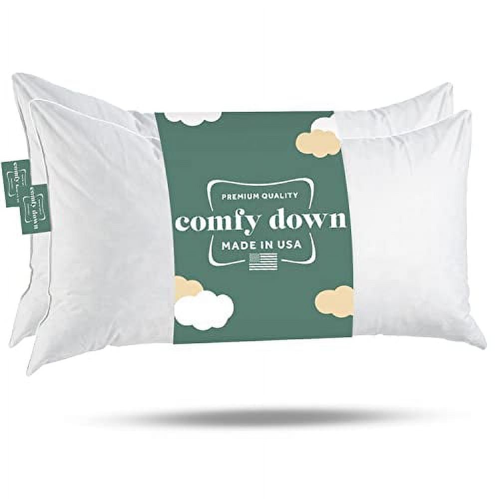 Set of 2 White Cotton Feather Down Rectangular Throw Pillows