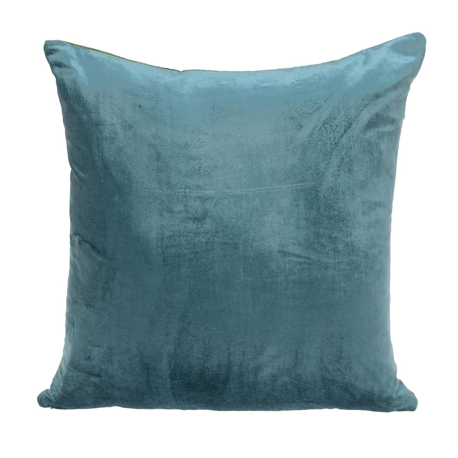 Green and Teal Velvet Reversible Square Throw Pillow