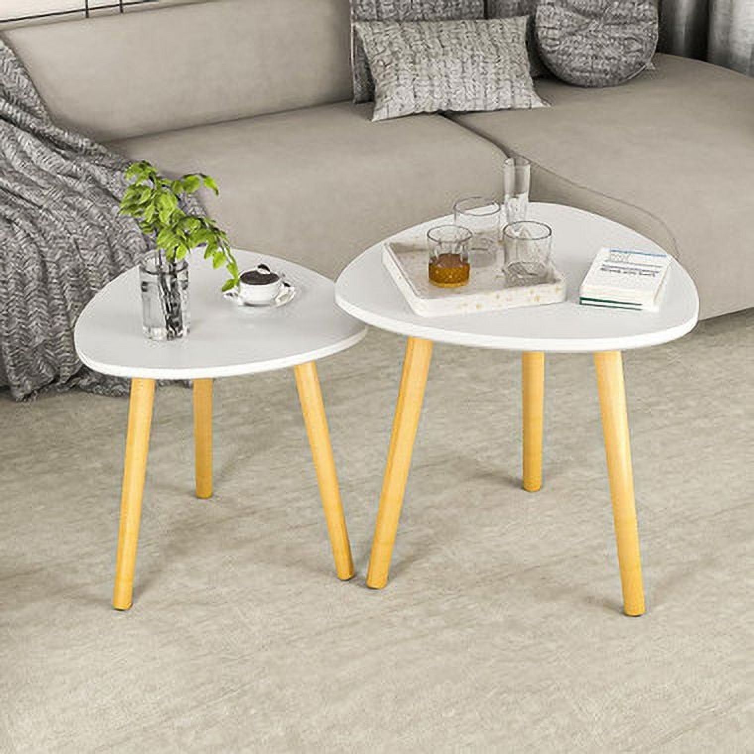 White Triangular Modern Wood Nesting Side Tables Set