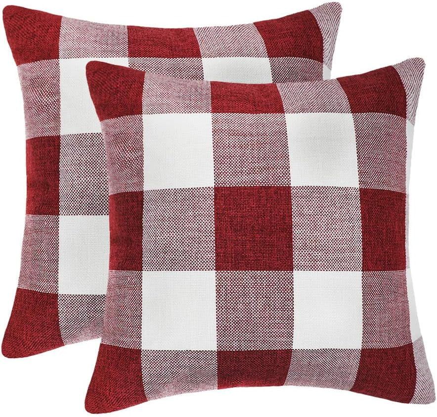 Red and White Buffalo Check Plaid 18x18 Polyester Pillow Covers, Set of 2