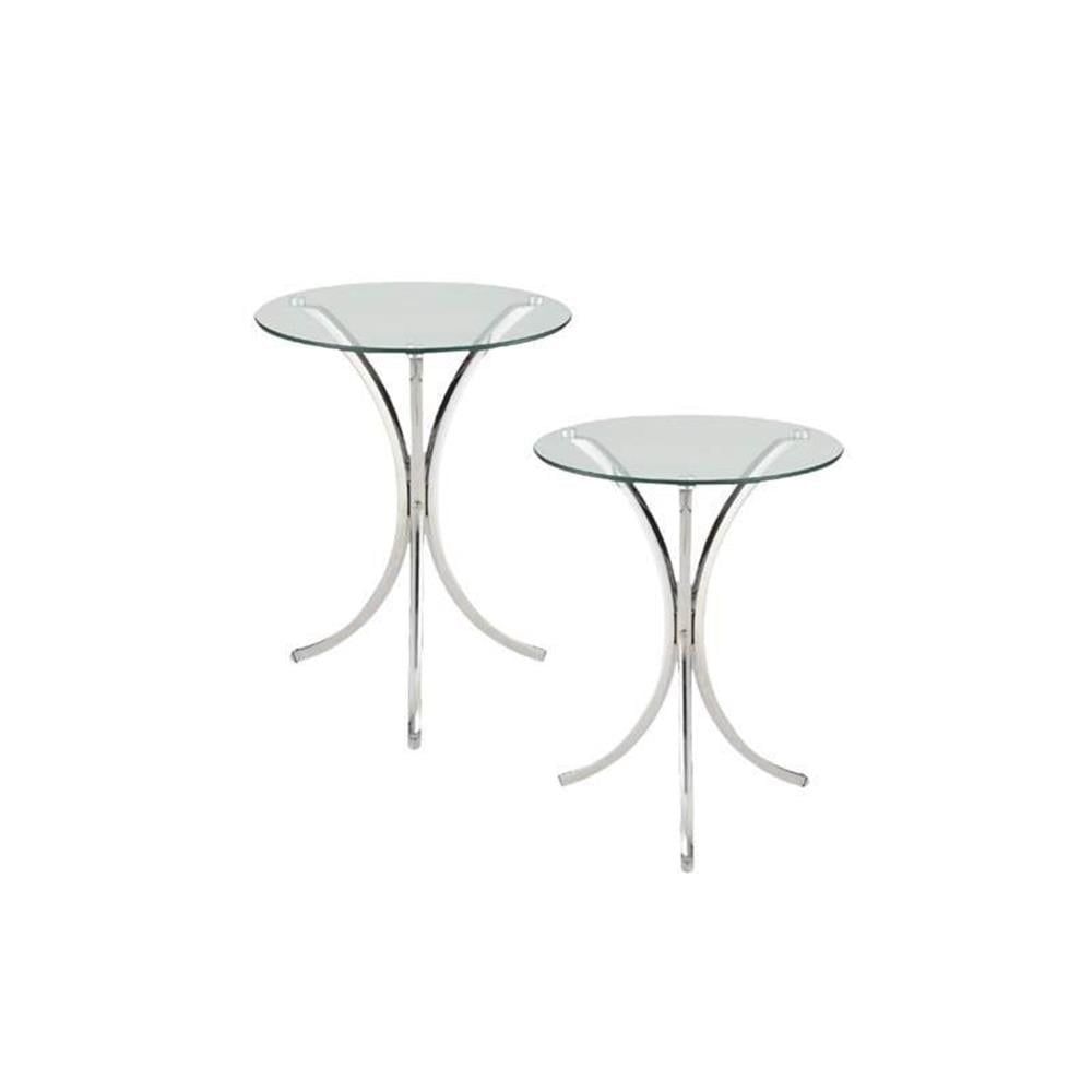 Set of 2 Round Chrome and Glass Accent Tables