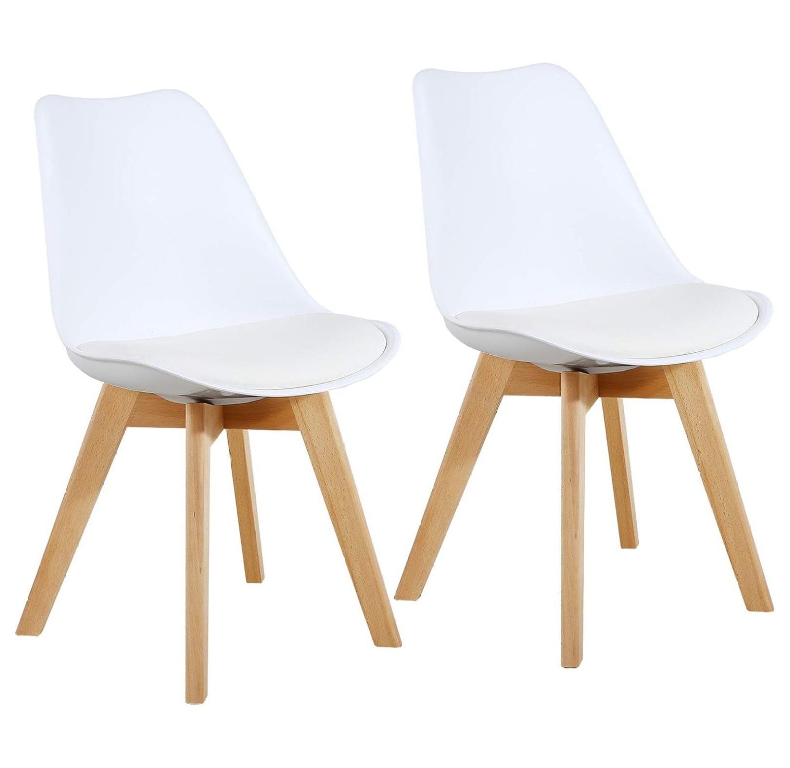 Set of 2 White Polyurethane Modern Dining Chairs with Wood Legs