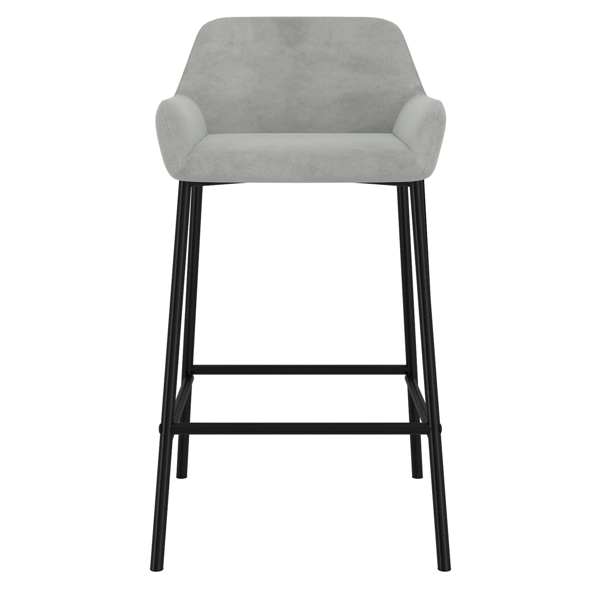 Set of 2 Gray Velvet and Metal Counter Stools