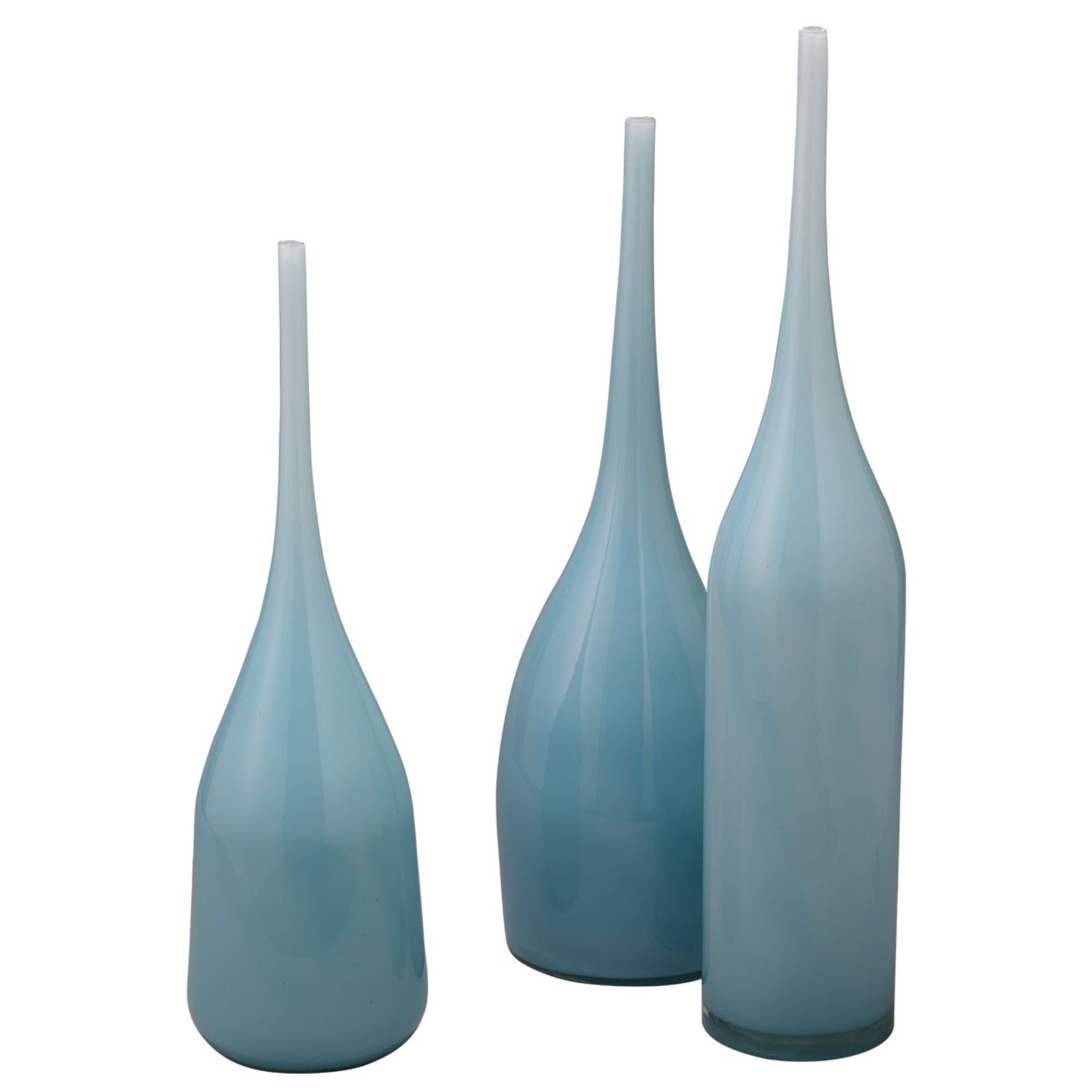 Periwinkle Blue Handblown Glass Decorative Vase Set